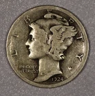 1924-S "Mercury" Silver One-Dime Coin, Very Good