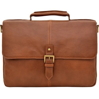 Charles Leather 15'' Laptop Compatible Briefcase Work Bag, Tan