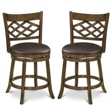 26  Counter Height Bar Stools Set of 2 with Rubber Wood Frame, Upholstered Seat