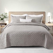 Quilt Set Queen Full Size, Soft Light Gray Quilts Coverlets for All Seasons,