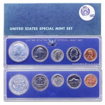 1967 SMS Set Original Box 40% Silver Kennedy US Special Mint Set 5