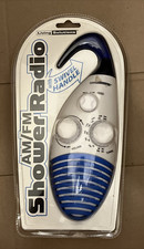 Living Solutions Blue White AM/FM Shower Radio w Swivel Handle Model 611 New