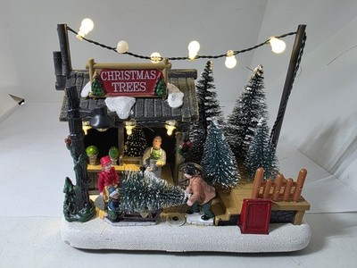 Christmas Village Tree Farm Shop 7  LED Lighted Table Top Decoration. D