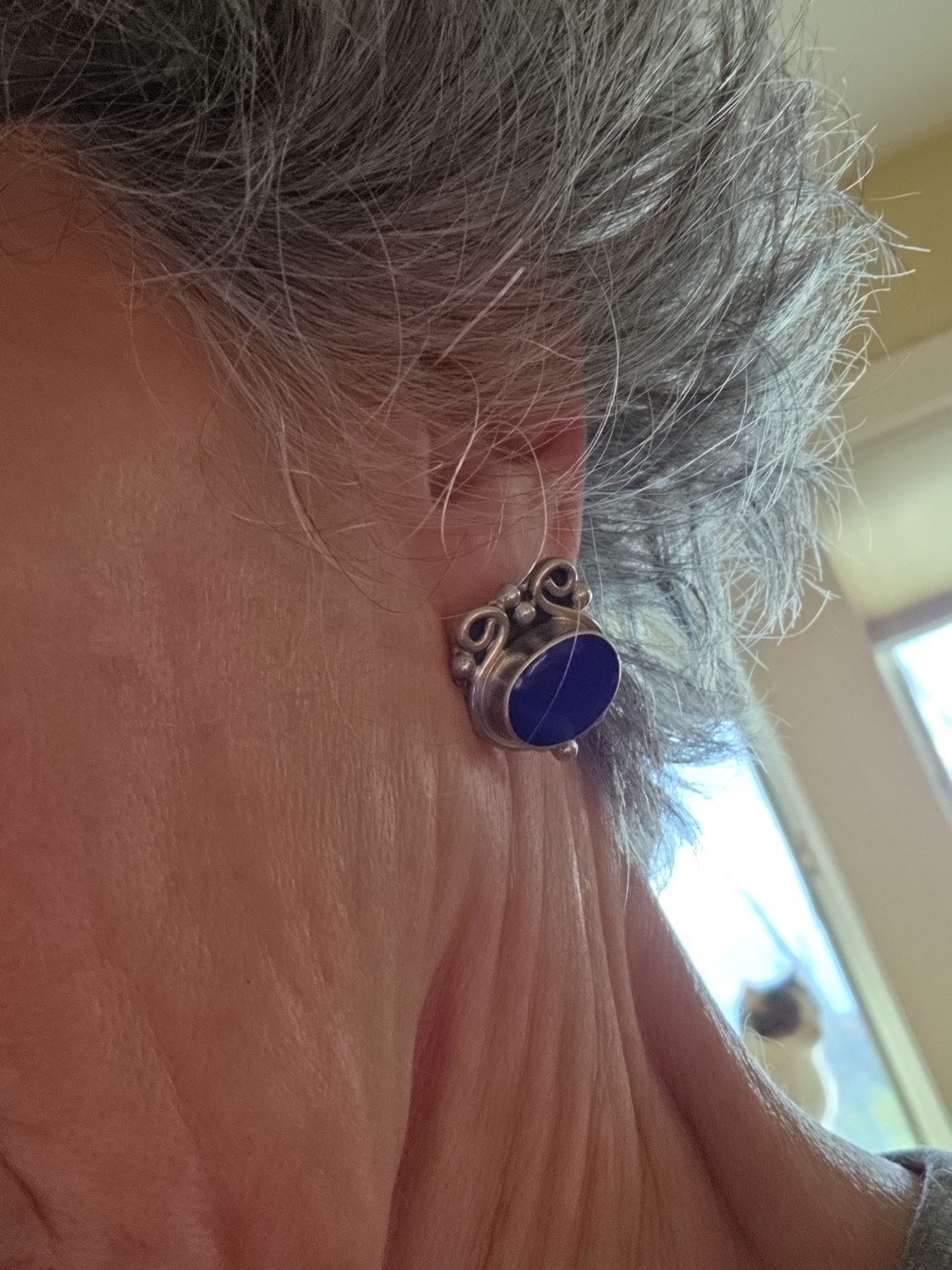 Lapis and Sterling Silver Oval Post Earrings - image 8