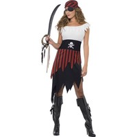 Freibeuterin Piratin Outfit Damen KostüM Piratenkleid Schwarz-Rot L 44/46