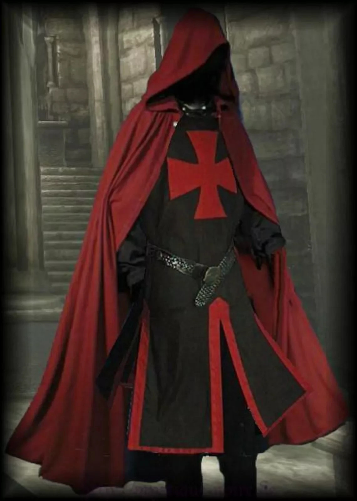 Túnica y capa medieval templaria renacentista vestido para hombre LARP SCA