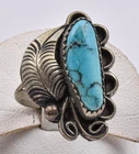 Vintage Sterling Silver HANDMADE Native American Natural Turquoise Ring size 7.5