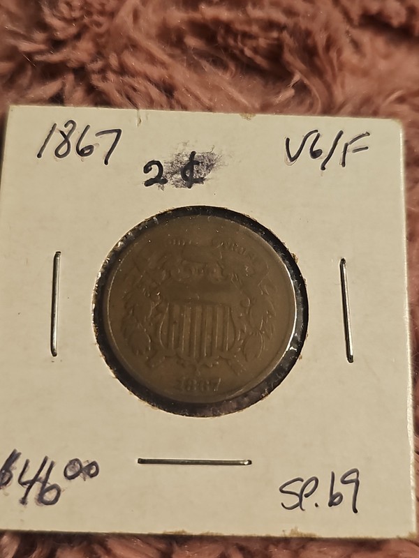 1867 Shield Nickel No Rays 5C VG/F Details Early U.S. Coin