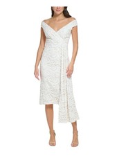 ELIZA J Womens Ivory Cotton Lined Back Slit Hem Midi Dress Petites 6P