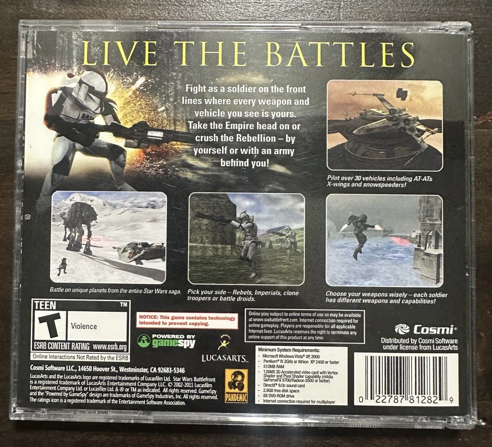 Коллекционный фильм Лукаса Star Wars Battlefront Game ПК DVD-Rom 2004 Lucas Arts - Изображение 3 из 3