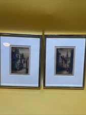 Vintage Signed & Framed Etchings: Hotel De Sens Rue Frederic Sauton Paris France