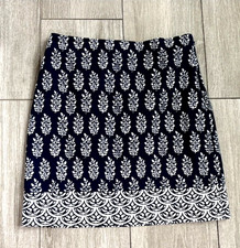 Talbots 2P Navy White Geo Print Pull on Stretch Pencil Skirt Comfort Waist