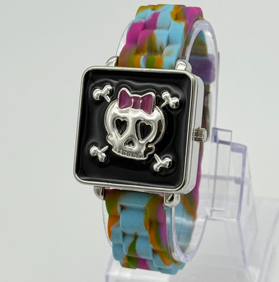 Women's UNION BAY Skull & Bones Hidden Flip-Top Silver Tone Watch, Colorful Band