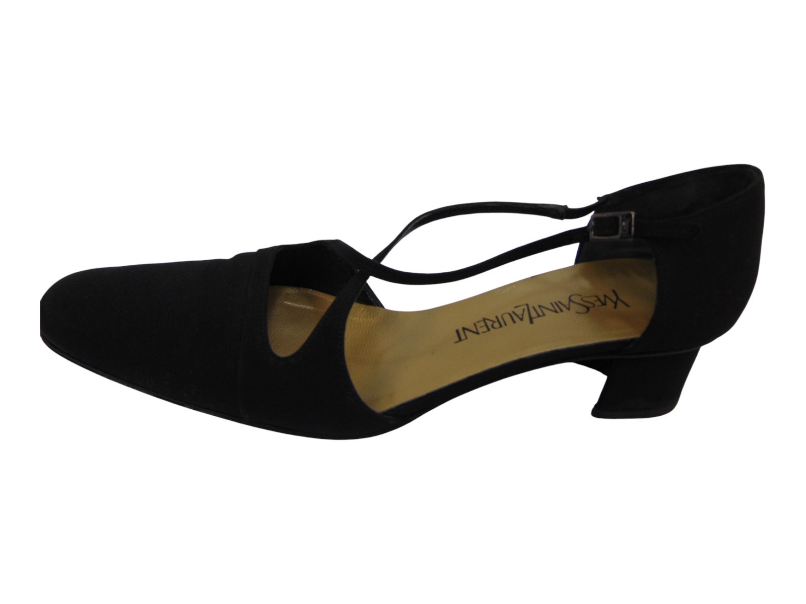 YSL Black Pumps NARROW 8.5 Vintage Yves Saint Laurent Cross Strap Italy thumbnail 7