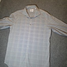 Calvin Klein Steel Men's L Gray Plaid Slim Fit Stretch Long Sleeve Button-Up S  
