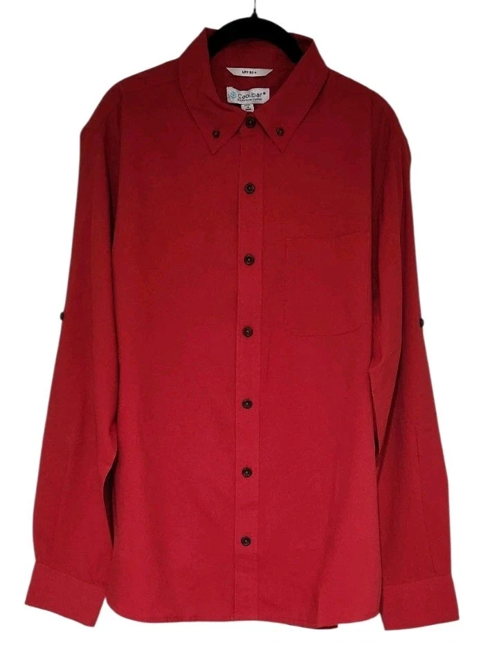 Coolibar Long Sleeve Mens Aricia Sun Shirt Size Medium Red UPF 50+ Outdoor