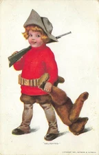 Postcard Delighted Boy Red Shirt Teddy Bear Gun BessIe Pease Gutmann 1910