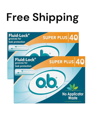 2 Pack O.B. Super Plus Absorbency Tampons Fluid Lock 40 Count Each