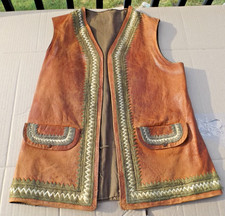 Vintage Old Leather Embroider Tribal Vest tibetian 