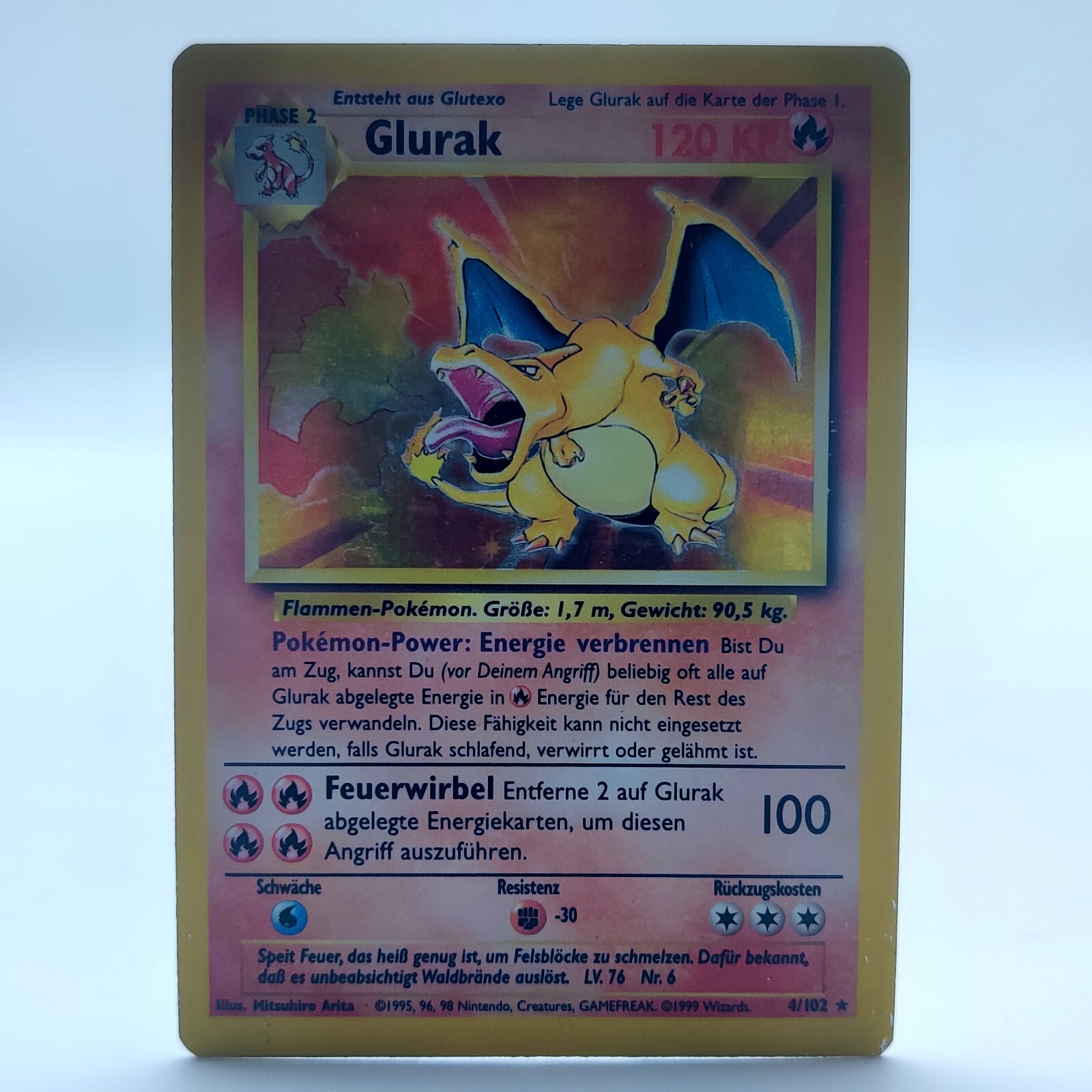 German Base Set Charizard Glurak 4/102 Pokemon TCG Card