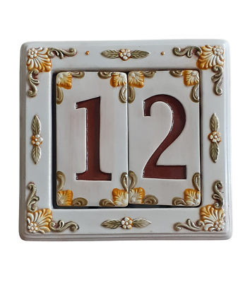 Numero Civico In Ceramica Fosforescente Dipinto A Mano - Piastrelle 15x5 Cm, Design Rose, Set Da 2, Italiano