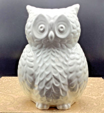 Ceramic Owl Coin Bank White Glaze w/ Stopper, 7  tall Piggy Bank