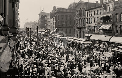 Labor Day crowd Main St. Buffalo NY New York c1900 RPPC Photo Postcard COPY