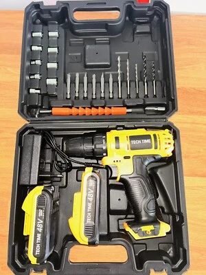 TECHTIME TRAPANO PROFESSIONALE 48w doppia batteria avvitatore fai da te con accessori