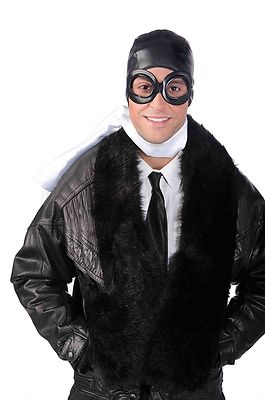 PILOTS AVIATOR HAT & GOGGLES KIT Cap Helmet Airplane Vintage WW2