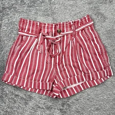 American Eagle Shorts Womens 2 Red Stripes Festival Paper Bag Linen Blend