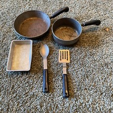 Linemar Toys 1950s Vintage Kitchen Cooking Set 50s Japan Pot Pan Spatula Spoon