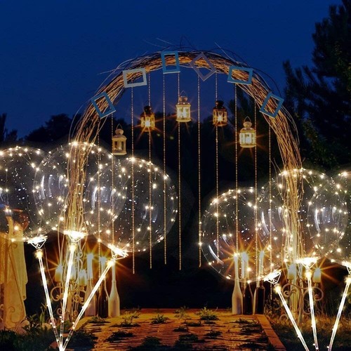 10 PCS LED WHITE Light Up BOBO Balloon 20 Inch(WITH STICK)10 Pack Clear-PUMP - Picture 3 of 8