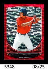 1-2013 BOWMAN RED ICE PARALLEL BRYAN HUDSON RED SOX /25 QTY