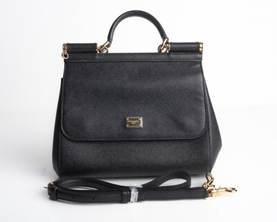 Dolce & Gabbana Womens Medium Sicily Handbag Purse Satchel Black Leather $2095