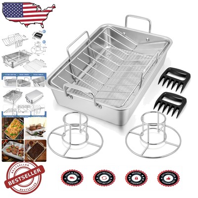 Durable 7-Piece Roasting and Grilling Set - Stainless Steel Pan & Accessories