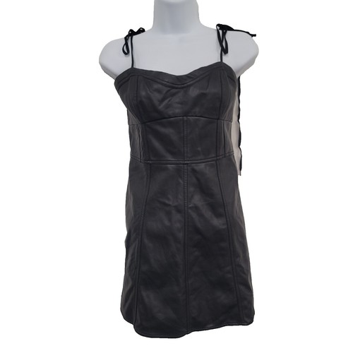 FREE PEOPLE Faux Leather Black Mini Dress Size M Medium Bodycon Sleeveless  ZipUp | eBay