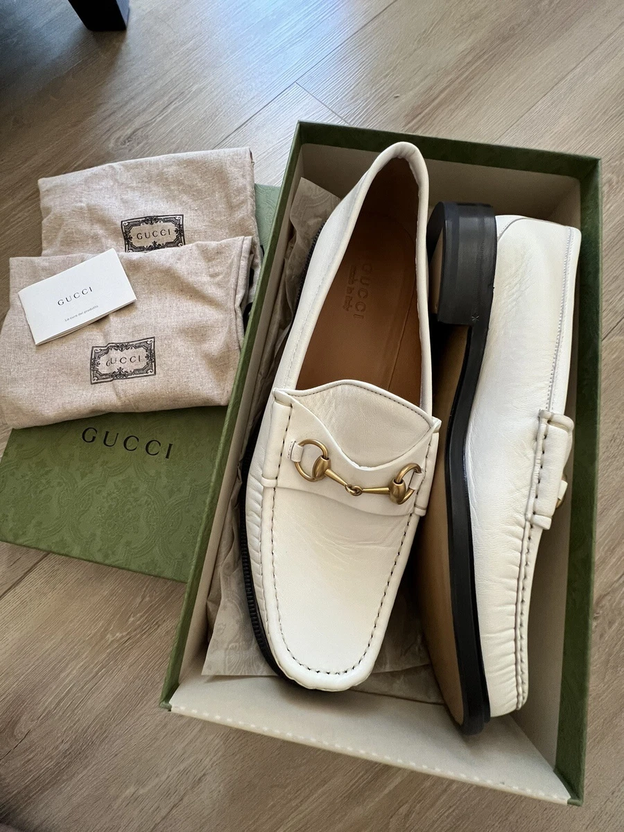gucci white horsebit loafers