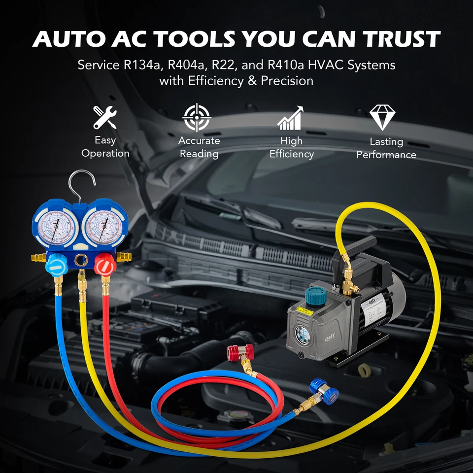 Комплект воздушного вакуумного насоса OMT 3,5 куб. фута/мин 1/4 л. с. и манометр коллектора переменного тока сумка и чехол для переноски - Изображение 2 из 4