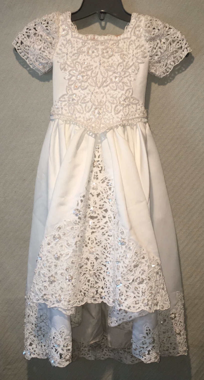 Forever Yours Beaded White Full Short Sleeve Formal Youth Girl's Dress Size 6