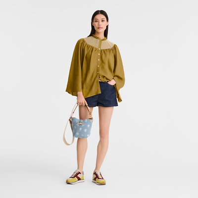 Longchamp Le Roseau XS Artichoke Denim Bucket Bag Crossbody ~NWT