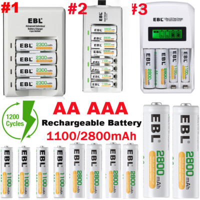 EBL AAA AA Rechargeable Batteries 1100mAh/2800mAh 1.2V Ni-MH / Smart Charger Lot