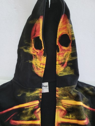 Six Flags Fright Fest Vintage Y2K Halloween Skelett Flammen Hoodie Small Rare - Bild 7 von 7