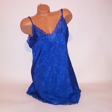 Vintage Victoria Secret Lingerie Chemise Slip Medium Blue Lace Trim Gold Label