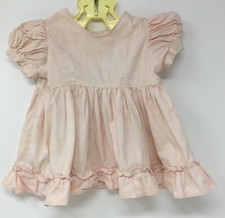 Vintage Toddlers Girls or Large Doll Light Pink Cotton Dress With Ruffle Bottom