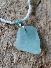 Pastel Green Genuine Sea Glass Necklace Aloha Casual Elegance Brilliant Color