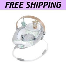 Chic Grey Baby Bouncer with Wooden Toy Arch - Soothing  Portable for Infants
