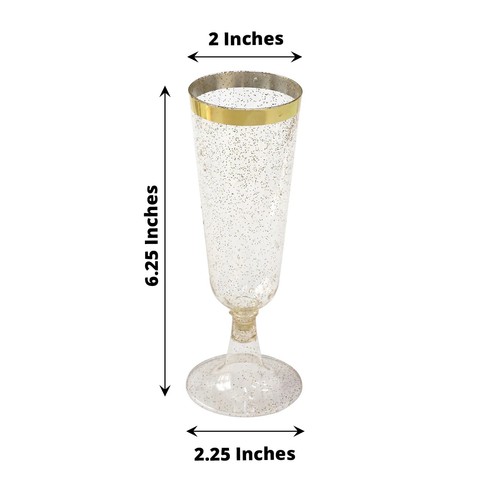12 Clear 6 oz Flutes Glittered Plastic Champagne GLASSES Gold Trim Party Events - Picture 2 of 9