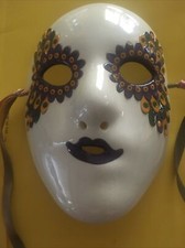 Mardi Gras Souvenir Porcelain Face Mask Signed Wall Decor Play Theatre Art