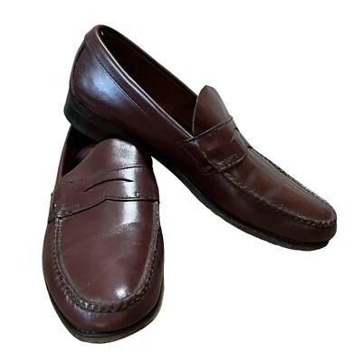 LL BEAN MENS SZ 10 OXBLOOD RED LEATHER PENNY LOAFERS LEATHER SOLE