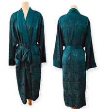 VICTORIA  S SECRET Vintage Gold Label Teal Green Long Satin Bathrobe Size M/L